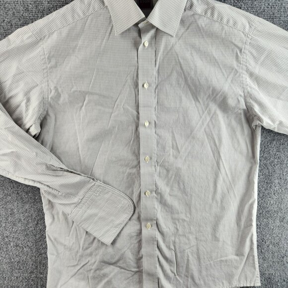Eton Size 15 Button Up Shirt Long Sleeve Cotton Designer French Cuff Gray Check - Picture 3 of 16
